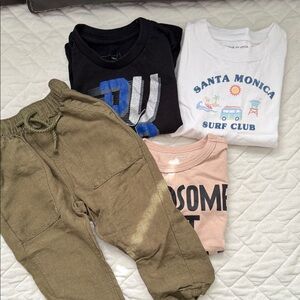 Kids Olive Green Jogger Pants and 3 t shirts